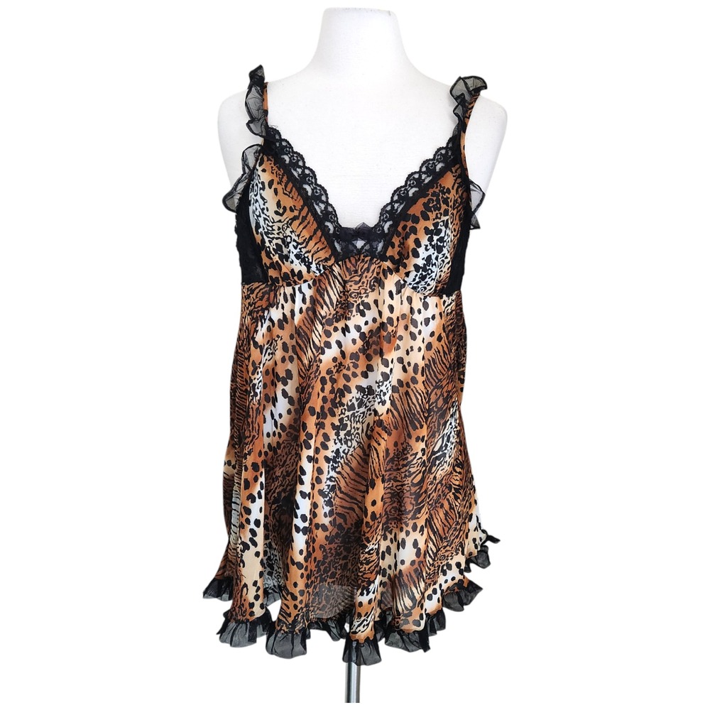 Y2K Betsey Johnson Intimates Baby Doll Night Gown Large‎ Animal Ruffle Sheer